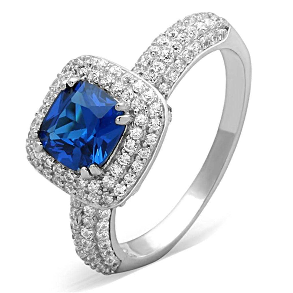 TS137 - Rhodium 925 Sterling Silver Ring with Synthetic Spinel in London Blue - Alamode - Flyclothing LLC