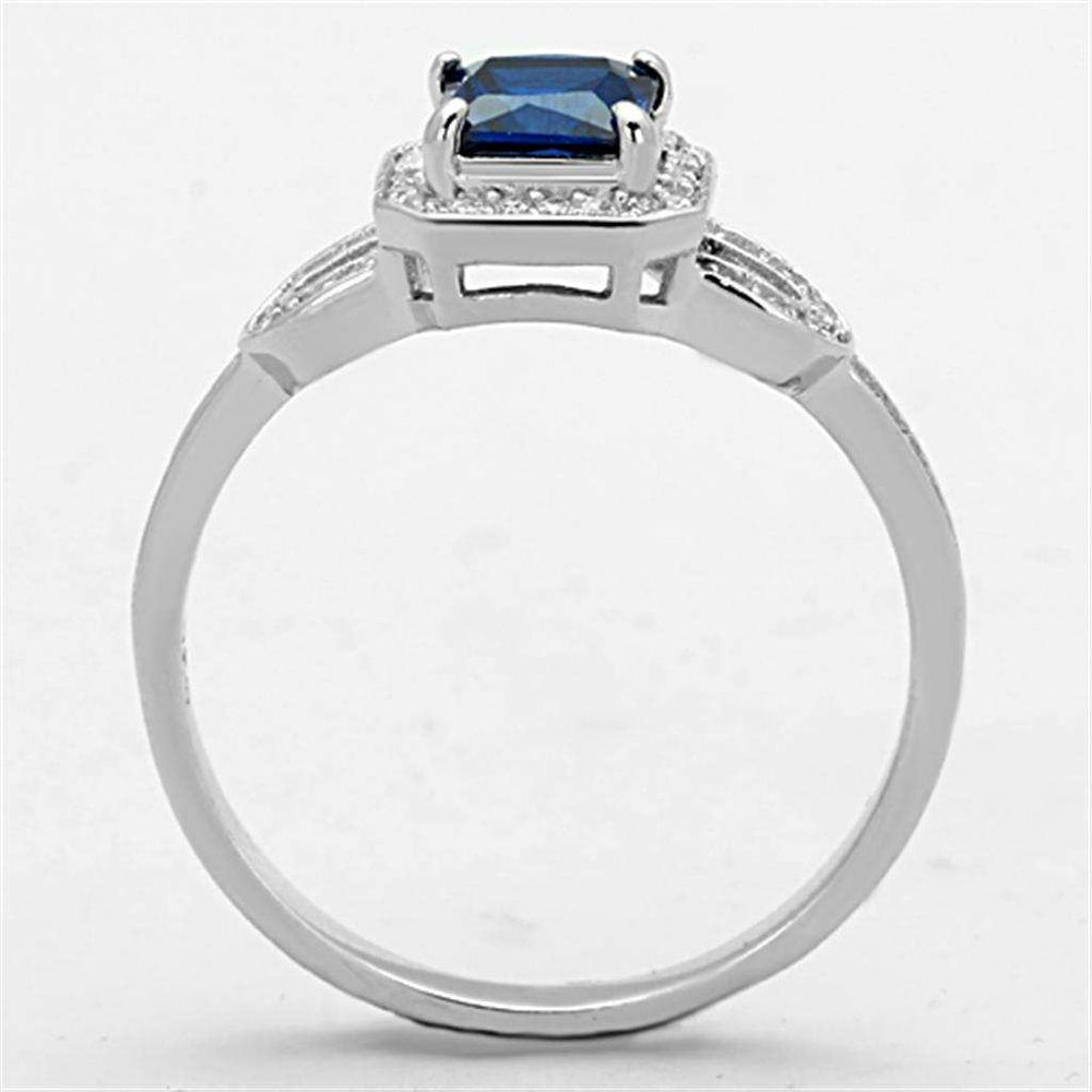 TS138 - Rhodium 925 Sterling Silver Ring with Synthetic Spinel in London Blue - Alamode - Flyclothing LLC