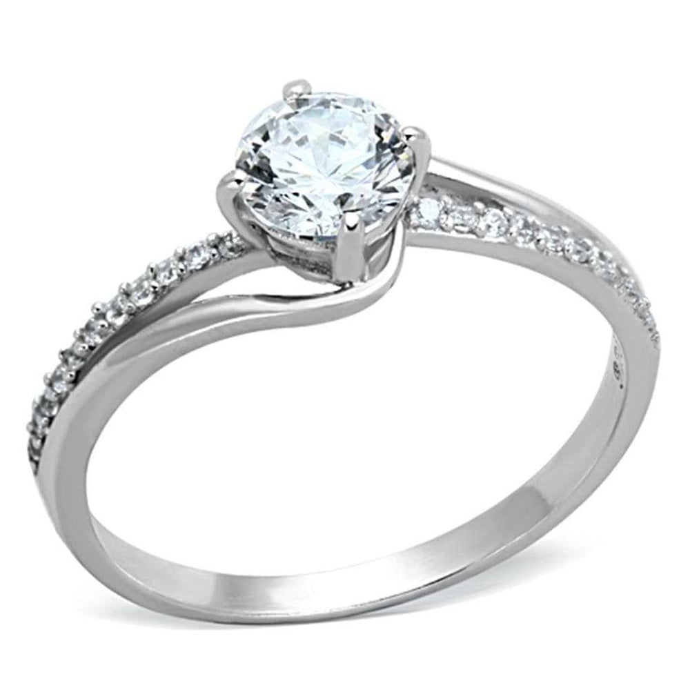 TS141 - Rhodium 925 Sterling Silver Ring with AAA Grade CZ in Clear - Alamode - Flyclothing LLC