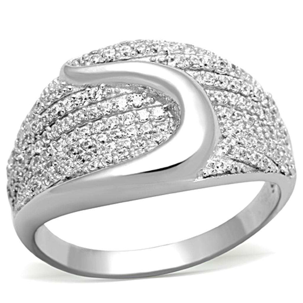 TS148 - Rhodium 925 Sterling Silver Ring with AAA Grade CZ in Clear - Alamode - Flyclothing LLC