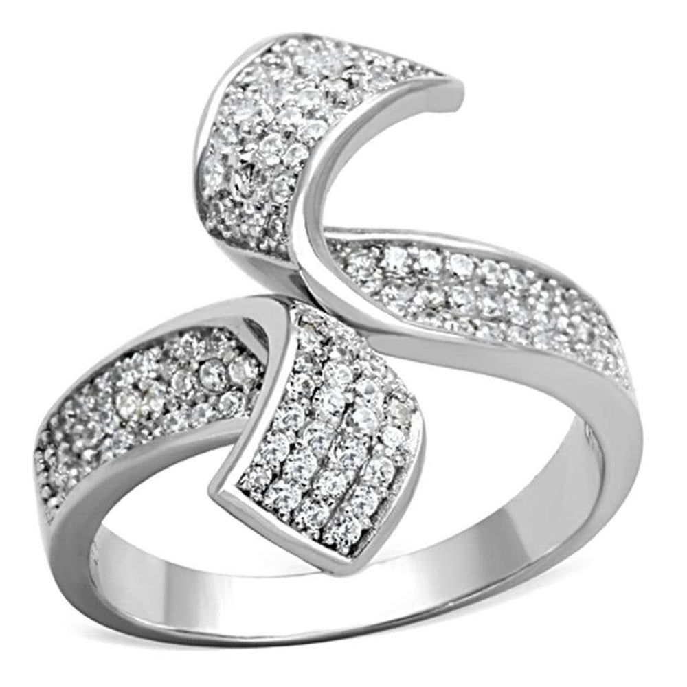 TS150 - Rhodium 925 Sterling Silver Ring with AAA Grade CZ in Clear - Alamode - Flyclothing LLC