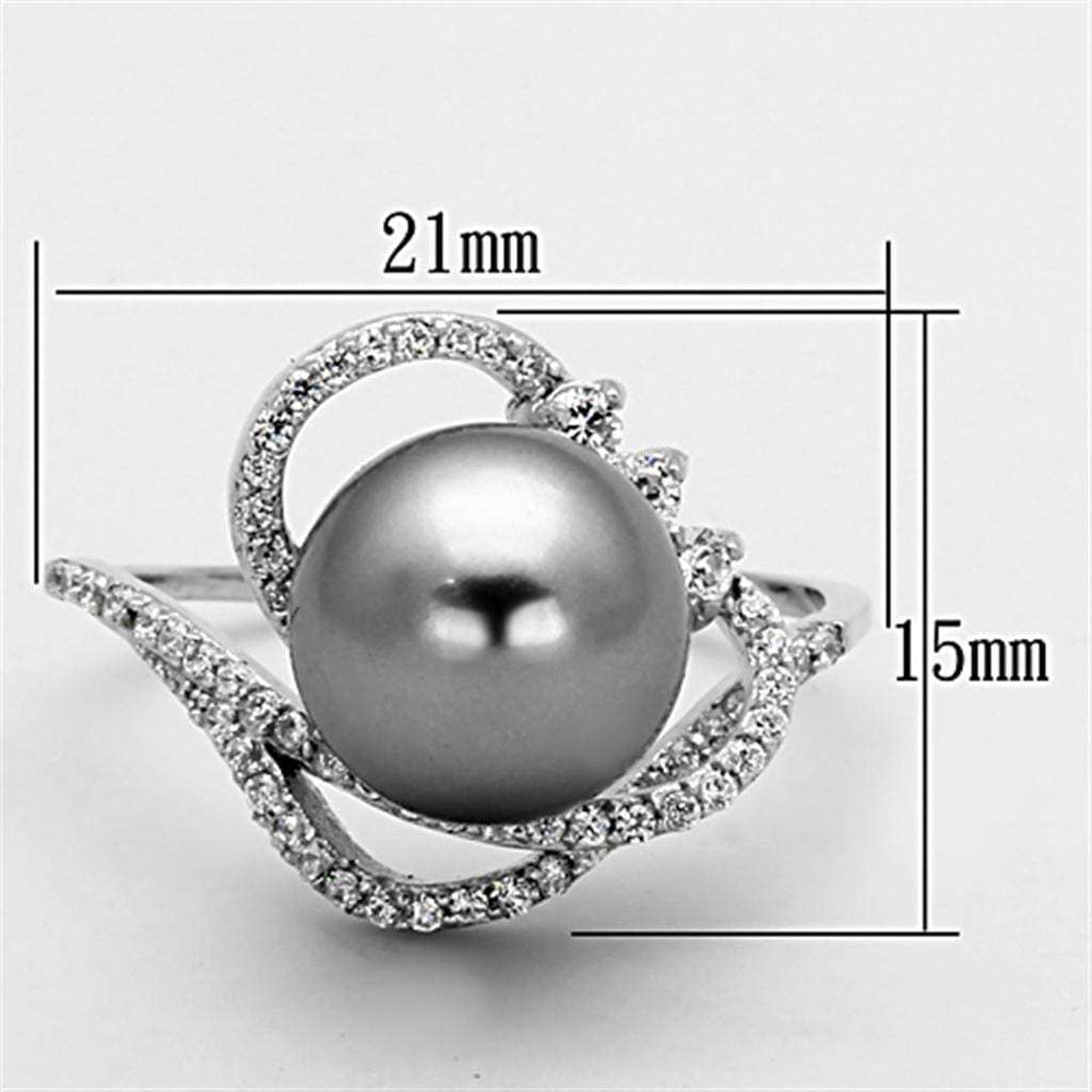 TS153 - Rhodium 925 Sterling Silver Ring with Synthetic Pearl in Gray - Alamode - Flyclothing LLC