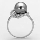 TS153 - Rhodium 925 Sterling Silver Ring with Synthetic Pearl in Gray - Alamode - Flyclothing LLC