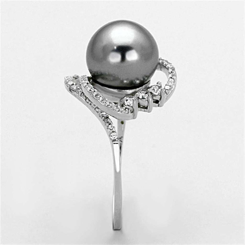 TS153 - Rhodium 925 Sterling Silver Ring with Synthetic Pearl in Gray - Alamode - Flyclothing LLC