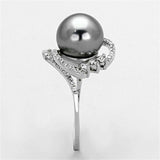 TS153 - Rhodium 925 Sterling Silver Ring with Synthetic Pearl in Gray - Alamode - Flyclothing LLC