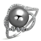 TS153 - Rhodium 925 Sterling Silver Ring with Synthetic Pearl in Gray - Alamode - Flyclothing LLC