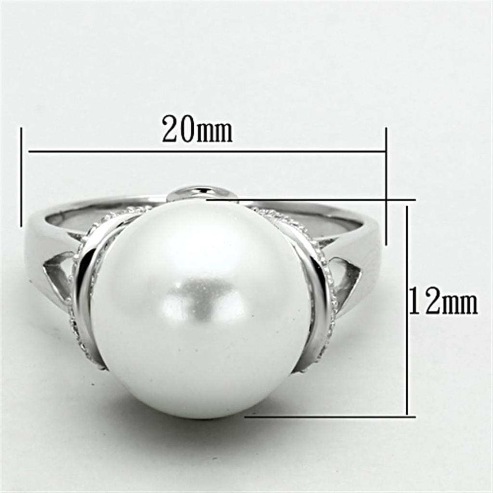TS154 - Rhodium 925 Sterling Silver Ring with Synthetic Pearl in White - Alamode - Flyclothing LLC