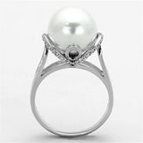 TS154 - Rhodium 925 Sterling Silver Ring with Synthetic Pearl in White - Alamode - Flyclothing LLC