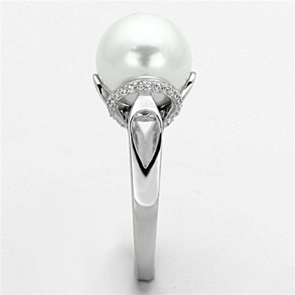 TS154 - Rhodium 925 Sterling Silver Ring with Synthetic Pearl in White - Alamode - Flyclothing LLC