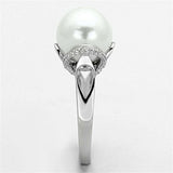 TS154 - Rhodium 925 Sterling Silver Ring with Synthetic Pearl in White - Alamode - Flyclothing LLC