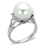 TS154 - Rhodium 925 Sterling Silver Ring with Synthetic Pearl in White - Alamode - Flyclothing LLC
