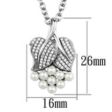 TS165 - Rhodium 925 Sterling Silver Chain Pendant with Synthetic Pearl in White - Alamode - Flyclothing LLC