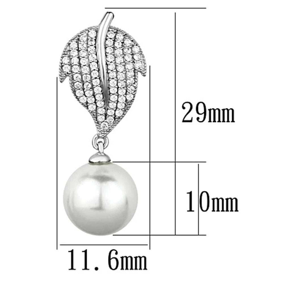 TS166 - Rhodium 925 Sterling Silver Earrings with Synthetic Pearl in White - Alamode - Flyclothing LLC