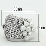 TS167 - Rhodium 925 Sterling Silver Ring with Synthetic Pearl in White - Alamode - Flyclothing LLC
