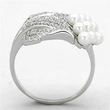 TS167 - Rhodium 925 Sterling Silver Ring with Synthetic Pearl in White - Alamode - Flyclothing LLC