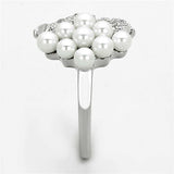 TS167 - Rhodium 925 Sterling Silver Ring with Synthetic Pearl in White - Alamode - Flyclothing LLC