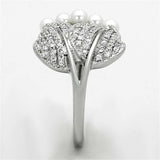 TS167 - Rhodium 925 Sterling Silver Ring with Synthetic Pearl in White - Alamode - Flyclothing LLC