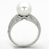 TS169 - Rhodium 925 Sterling Silver Ring with Synthetic Pearl in White - Alamode - Flyclothing LLC