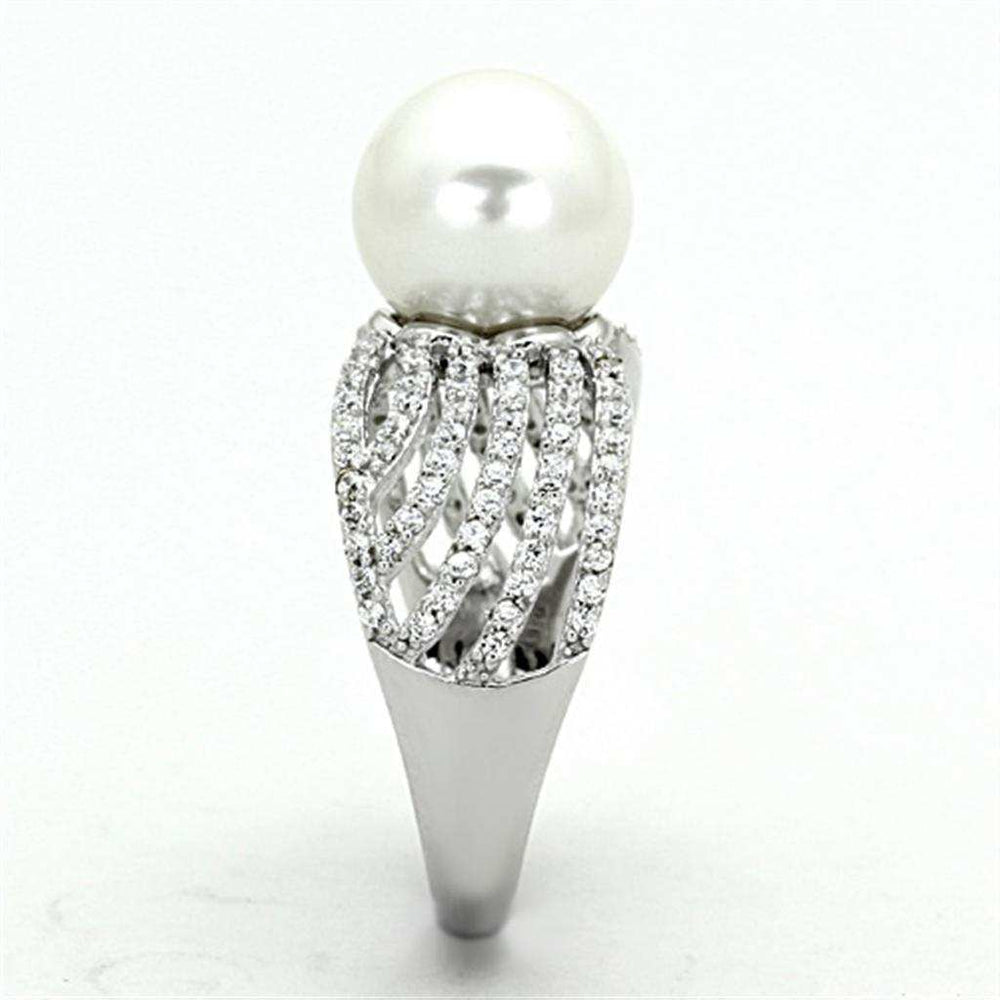 TS169 - Rhodium 925 Sterling Silver Ring with Synthetic Pearl in White - Alamode - Flyclothing LLC