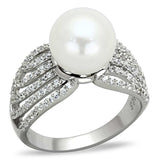 TS169 - Rhodium 925 Sterling Silver Ring with Synthetic Pearl in White - Alamode - Flyclothing LLC