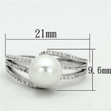 TS170 - Rhodium 925 Sterling Silver Ring with Synthetic Pearl in White - Alamode - Flyclothing LLC