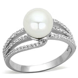 TS170 - Rhodium 925 Sterling Silver Ring with Synthetic Pearl in White - Alamode - Flyclothing LLC