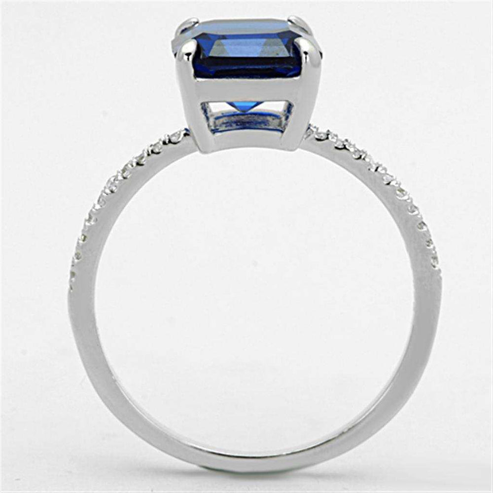 TS177 - Rhodium 925 Sterling Silver Ring with Synthetic Spinel in London Blue - Alamode - Flyclothing LLC