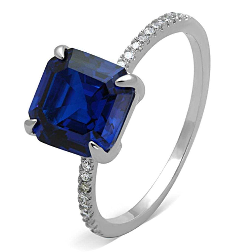 TS177 - Rhodium 925 Sterling Silver Ring with Synthetic Spinel in London Blue - Alamode - Flyclothing LLC