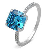 TS178 - Rhodium 925 Sterling Silver Ring with Cubic in Sea Blue - Alamode - Flyclothing LLC