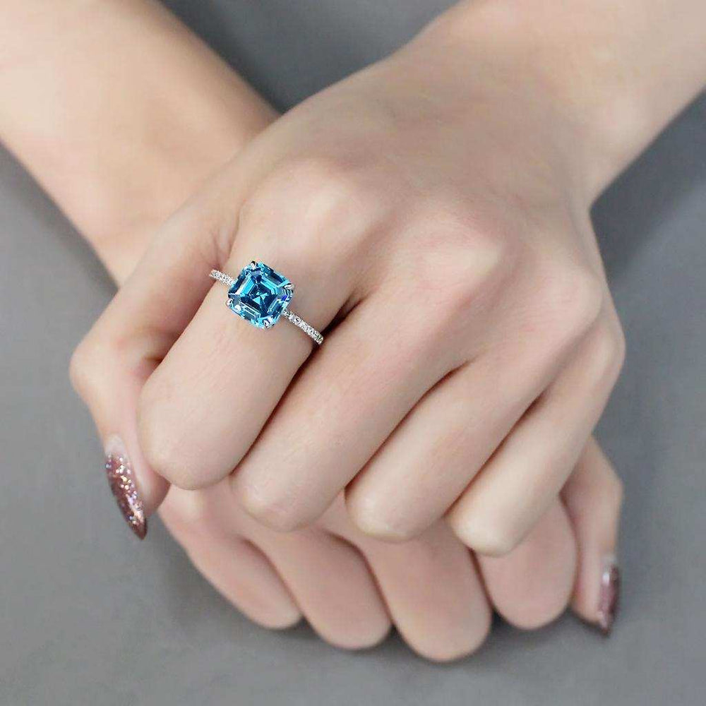 TS178 - Rhodium 925 Sterling Silver Ring with Cubic in Sea Blue - Alamode - Flyclothing LLC