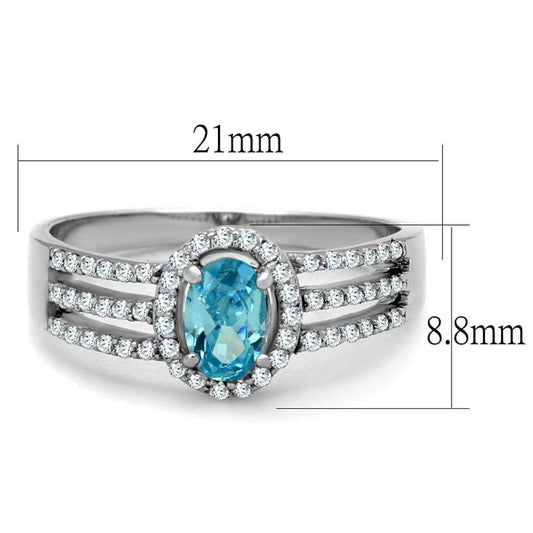TS184 - Rhodium 925 Sterling Silver Ring with AAA Grade CZ in Sea Blue - Alamode - Flyclothing LLC