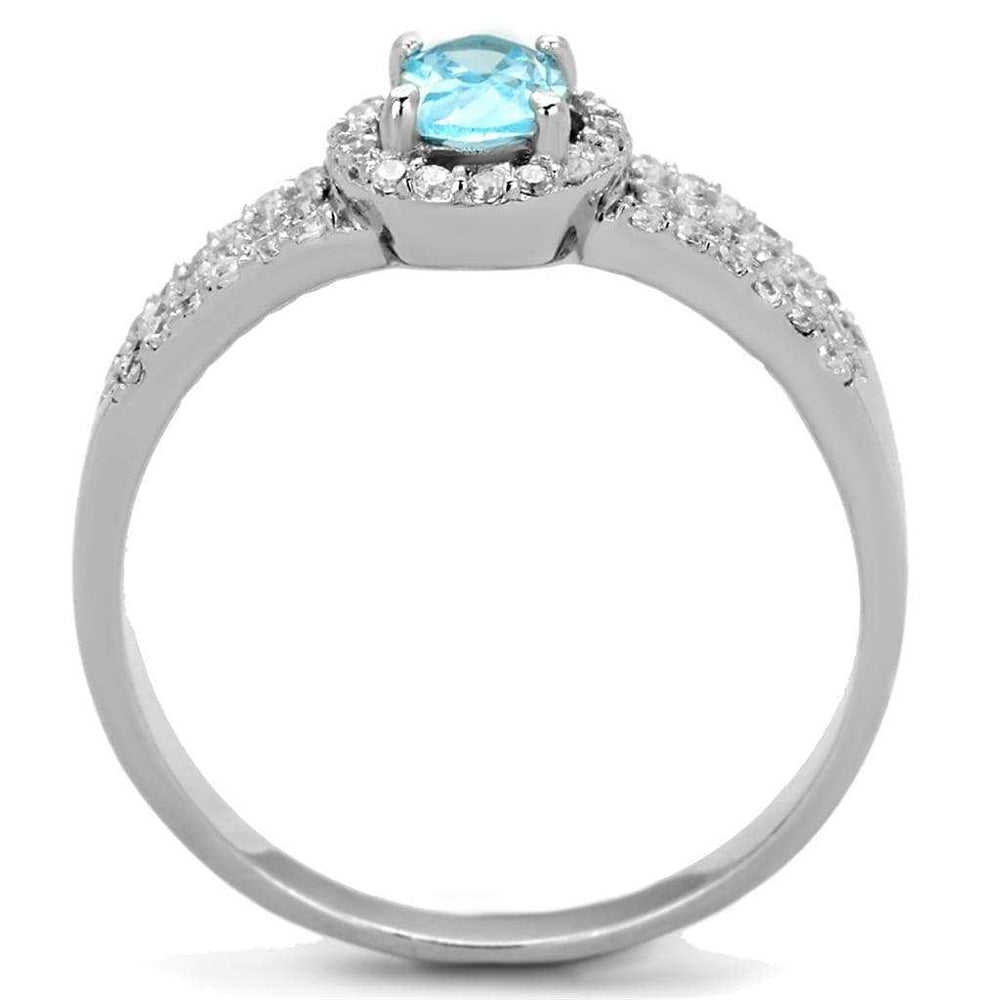 TS184 - Rhodium 925 Sterling Silver Ring with AAA Grade CZ in Sea Blue - Alamode - Flyclothing LLC