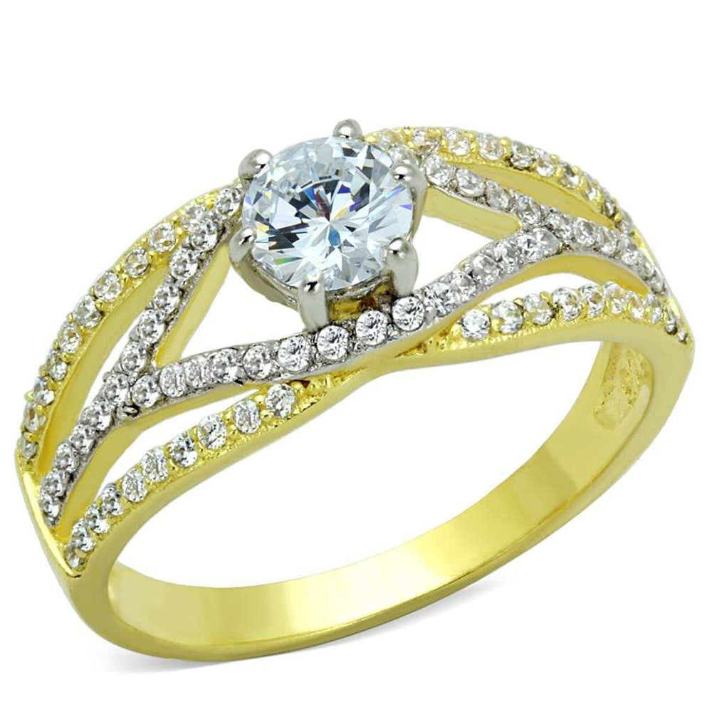 TS200 - Gold+Rhodium 925 Sterling Silver Ring with AAA Grade CZ in Clear - Alamode - Flyclothing LLC