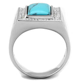 TS228 - Rhodium 925 Sterling Silver Ring with Synthetic Turquoise in Sea Blue - Alamode - Flyclothing LLC