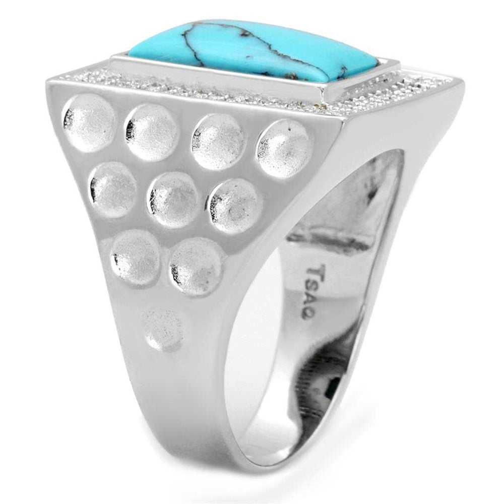 TS228 - Rhodium 925 Sterling Silver Ring with Synthetic Turquoise in Sea Blue - Alamode - Flyclothing LLC