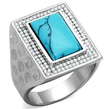 TS228 - Rhodium 925 Sterling Silver Ring with Synthetic Turquoise in Sea Blue - Alamode - Flyclothing LLC