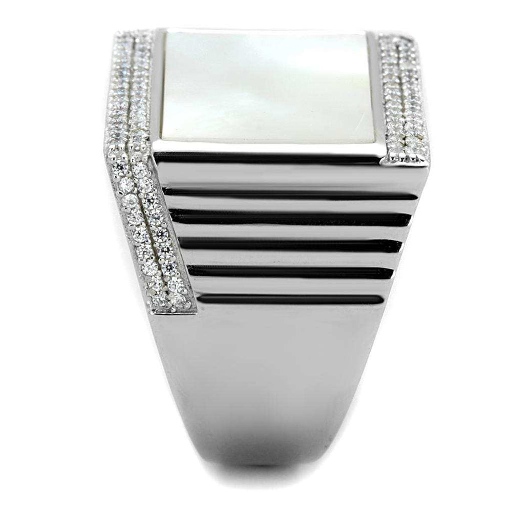 TS243 - Rhodium 925 Sterling Silver Ring with Precious Stone Conch in White - Alamode - Flyclothing LLC