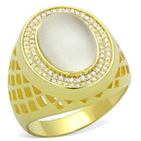 TS244 - Gold 925 Sterling Silver Ring with Synthetic Cat Eye in White - Alamode - Flyclothing LLC