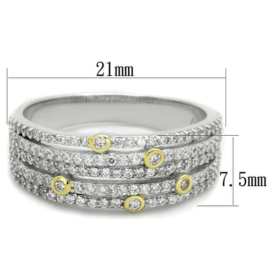 TS251 - Reverse Two-Tone 925 Sterling Silver Ring with AAA Grade CZ in Clear - Alamode - Flyclothing LLC