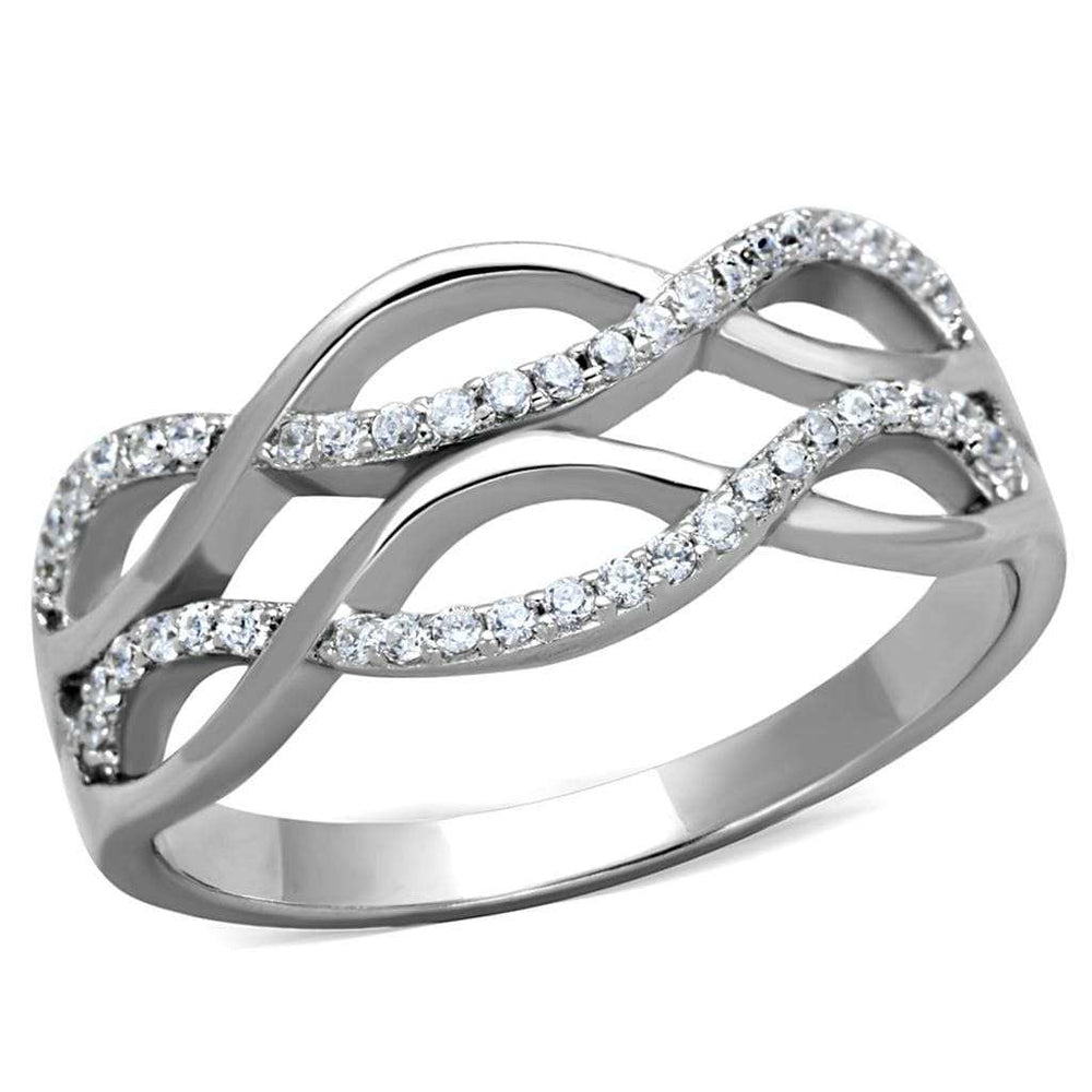 TS266 - Rhodium 925 Sterling Silver Ring with AAA Grade CZ in Clear - Alamode - Flyclothing LLC