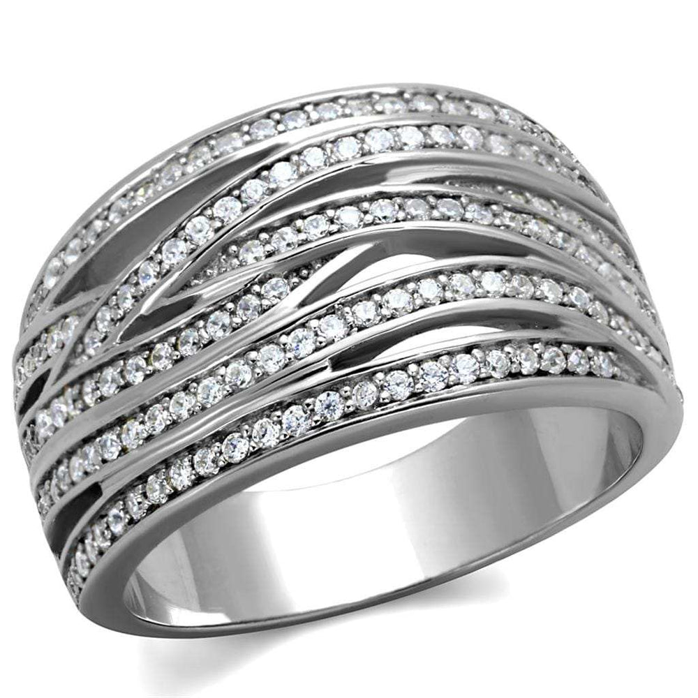 TS274 - Rhodium 925 Sterling Silver Ring with AAA Grade CZ in Clear - Alamode - Flyclothing LLC