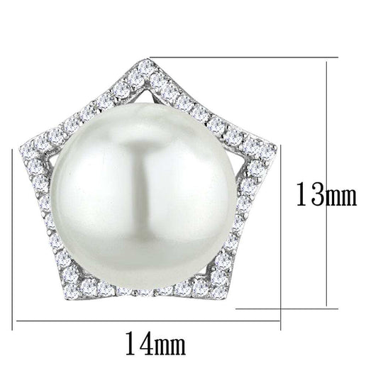 TS300 - Rhodium 925 Sterling Silver Earrings with Synthetic Pearl in White - Alamode - Flyclothing LLC