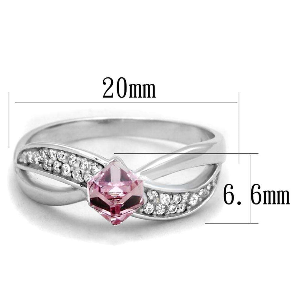 TS313 - Rhodium 925 Sterling Silver Ring with Top Grade Crystal in Light Rose - Alamode - Flyclothing LLC