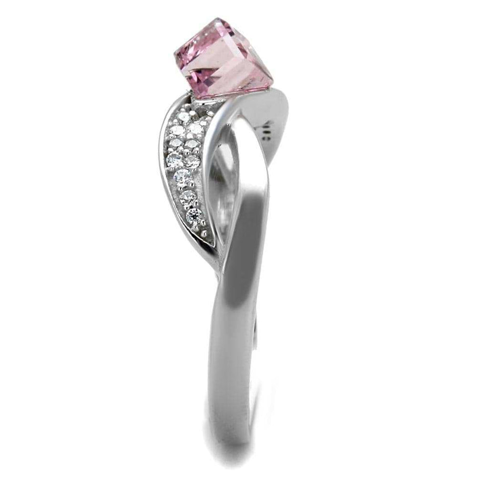 TS313 - Rhodium 925 Sterling Silver Ring with Top Grade Crystal in Light Rose - Alamode - Flyclothing LLC