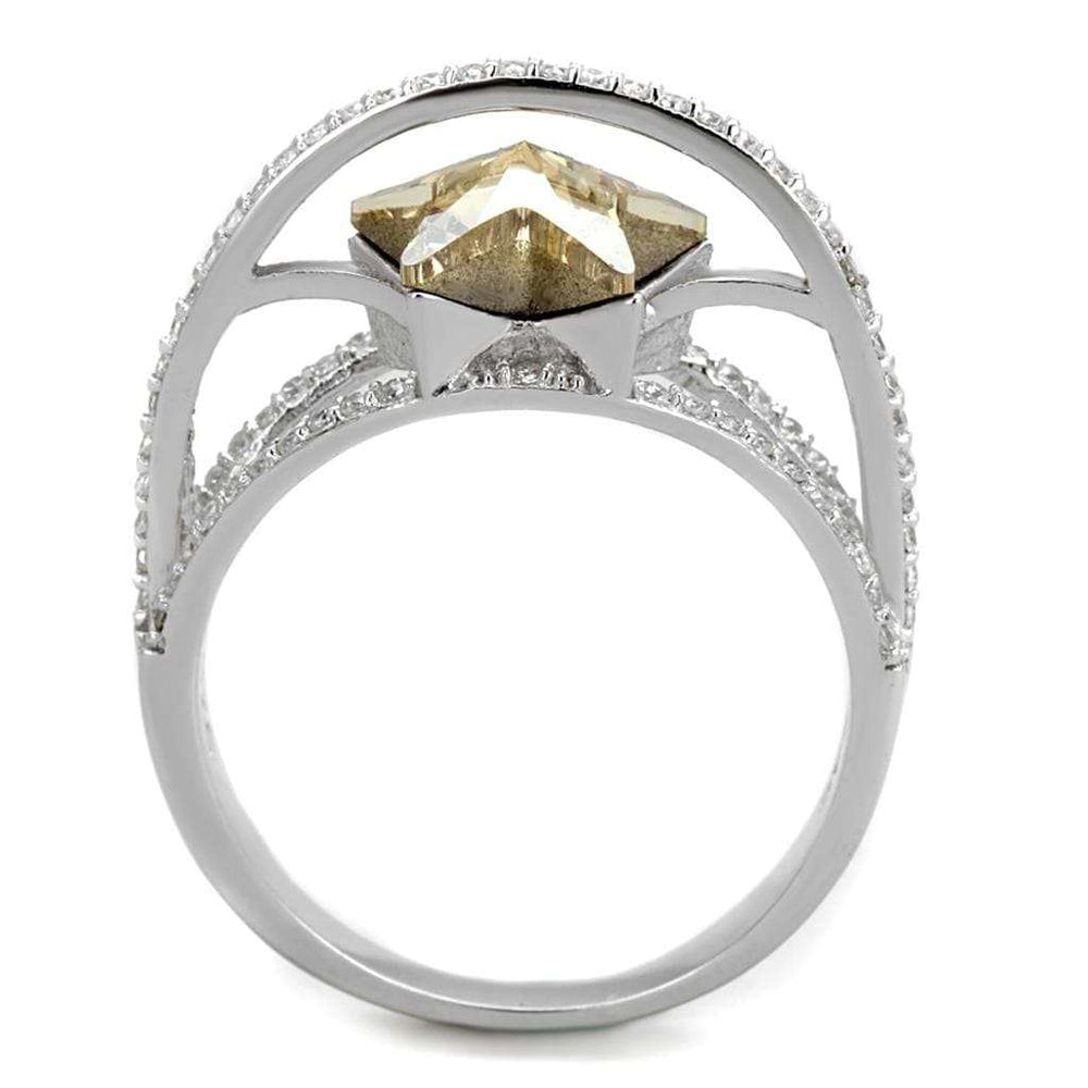 TS315 - Rhodium 925 Sterling Silver Ring with Top Grade Crystal in Citrine Yellow - Alamode - Flyclothing LLC