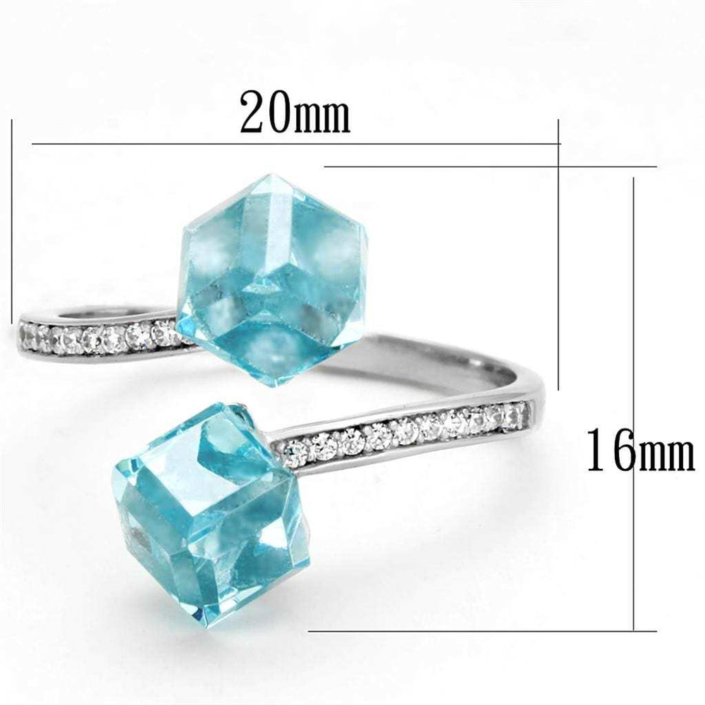TS317 - Rhodium 925 Sterling Silver Ring with AAA Grade CZ in Sea Blue - Alamode - Flyclothing LLC