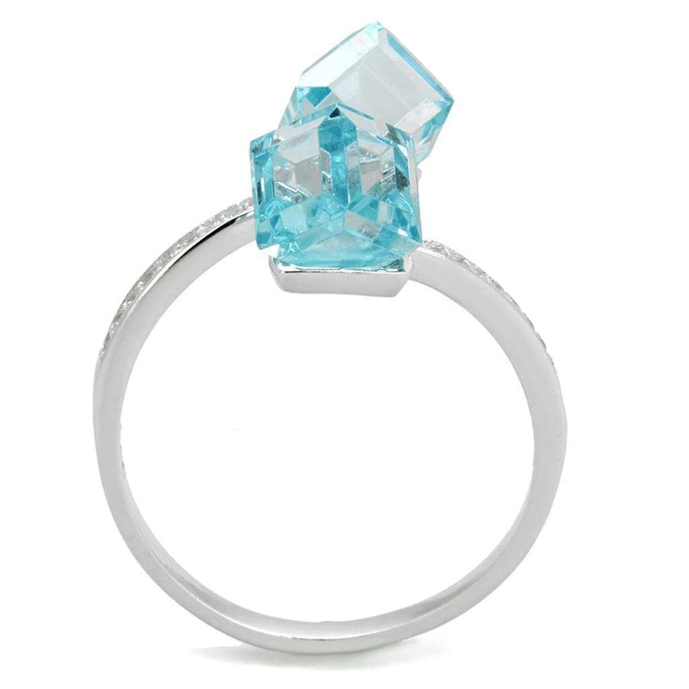 TS317 - Rhodium 925 Sterling Silver Ring with AAA Grade CZ in Sea Blue - Alamode - Flyclothing LLC