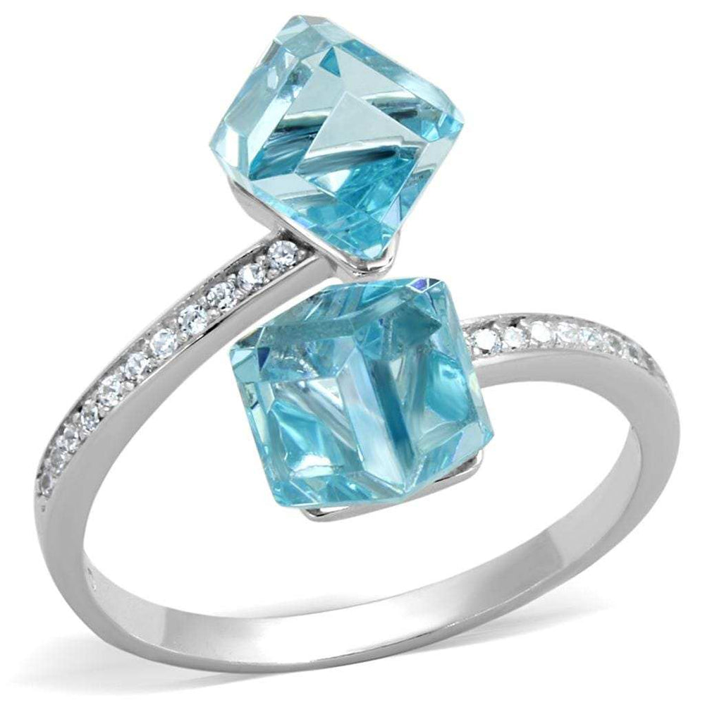 TS317 - Rhodium 925 Sterling Silver Ring with AAA Grade CZ in Sea Blue - Alamode - Flyclothing LLC