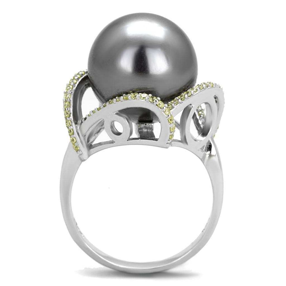 TS318 - Rhodium 925 Sterling Silver Ring with Synthetic Pearl in Gray - Alamode - Flyclothing LLC