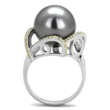TS318 - Rhodium 925 Sterling Silver Ring with Synthetic Pearl in Gray - Alamode - Flyclothing LLC